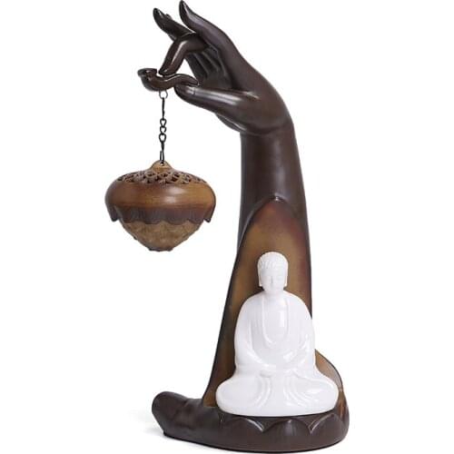 Creative Chinese Incense Burner Ceramic Modern Smoke Back Flow Incense Burner Vintage Buddha Statue Encensoir Home Decor EI50IB