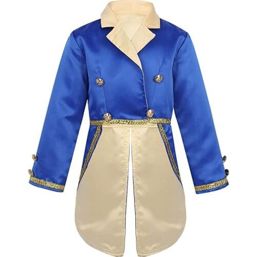 2020 Kids Boys Long Sleeve Jacket Tailcoat Prince Cosplay Costumes Halloween Party Stage Performance 110-150