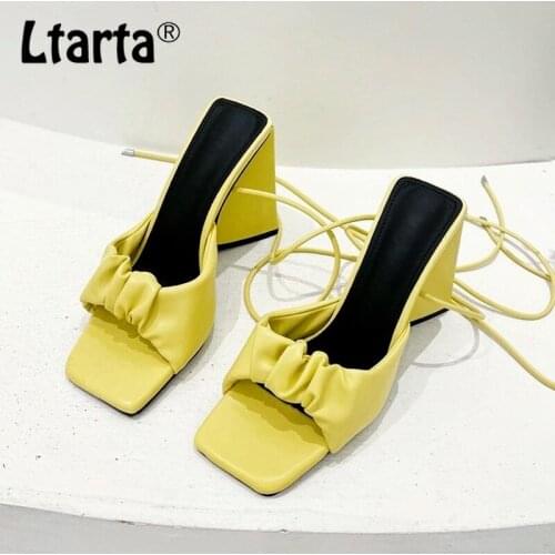 LTARTA 2021 Summer Fashion High Heels Women Slippers Elegant Square Toe Thick Soled Ladies Shoes Sandels For Women JXQ