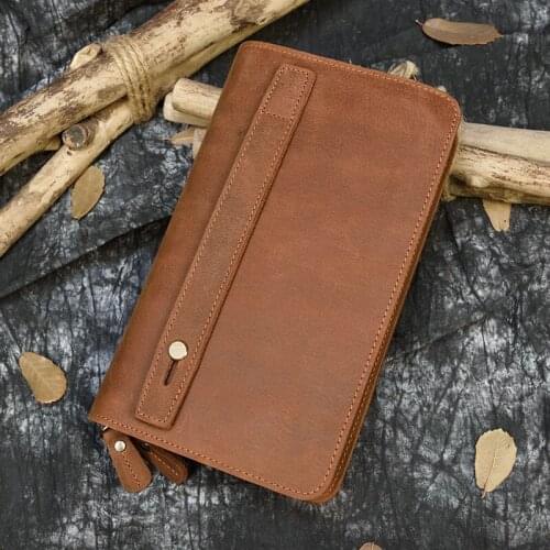 Luufan High Fashion Clutch Wallet For Men Genuine Leather Clutch Bags Phone Card Hand Purse Crazy Horse Leather Zip Long Purse