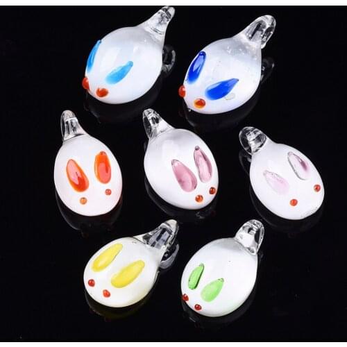 50pcs Cute Handmade Lampwork Rabbit Pendants Mix Color for necklace jewelry making DIY Decor Accessories,Hole: 1.5~3mm