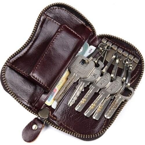 COINS Men 's Leather Key Bag Fashion Leisure Car Keys Brown Bags for Long Retro Key Wallets GENUINE Leather Cow Leather Business