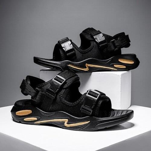 Mens Slippers Summer Men Beach Sandals Outdoor Cool Velcro Buckle Mens Shoes Canvas Shoes Lightweight Breathable Shoes Casual