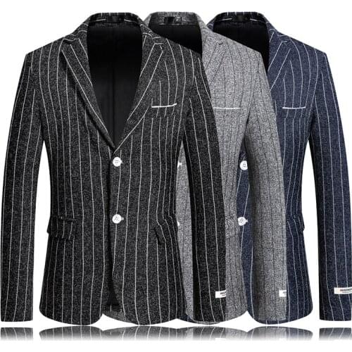 2021 Autumn Men Steiped Business Blazer 2021 Masculino Wedding Formal Casual Suit Jacket British Slim Fit Dress Coat Ropa Hombre