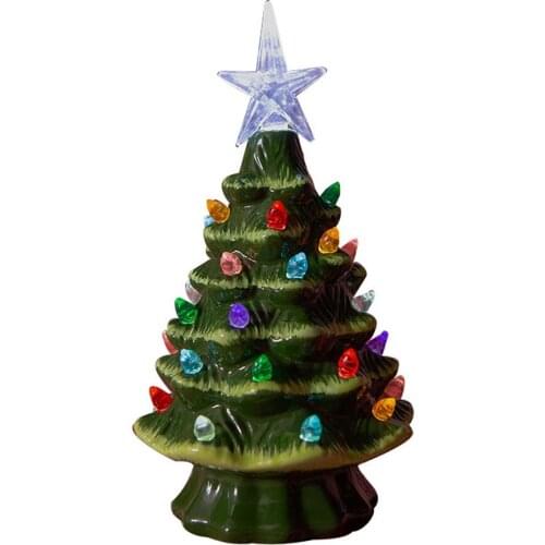 New Year Artificial Christmas Tree Lighting Cordless Desktop Xmas Tree Atmosphere Lamp for Home Office DIY Craft Desk Ornaments