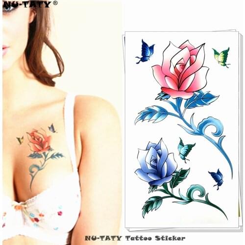 Nu-TATY Blue Red Rose Temporary Tattoo Body Art Arm Flash Tattoo Stickers 17*10cm Waterproof Fake Henna Painless Tattoo Sticker