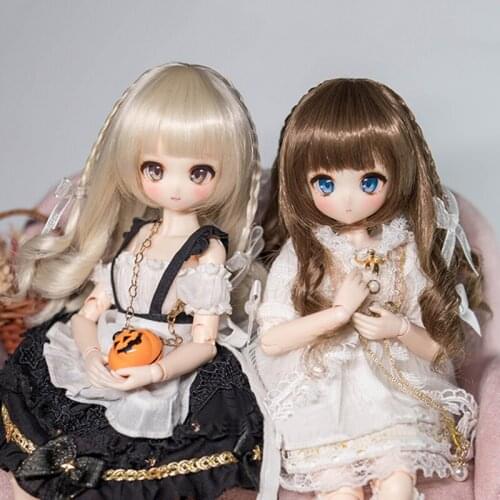 BJD Doll Wig for 1/8 1/12 Doll ACGN Two Dimensions Cute Long Curls Ponytail Bangs Wig for BJD Dolls DIY Dress Up Cosplay Toys