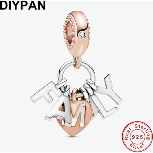 Fit Pandora Bracelet Charm 925 Sterling Silver Original Family Letters Dangle Charm Pendant DIY Jewelry Berloque