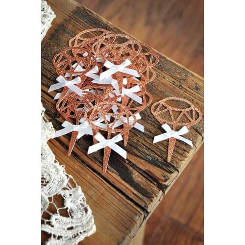 Custom Rose Gold glitter Bridal Shower Decorations Rose Diamond Cupcake Toppers with White Bows Wedding paty