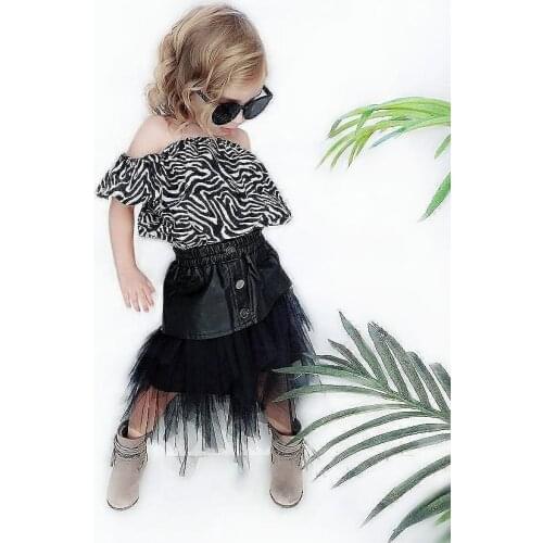 Pudcoco 2020 Baby Girls Clothes Children PU Leather Mesh Spliced Skirt Elastic Waist Irregular Button Skirt Kids Skirts 1-6Y