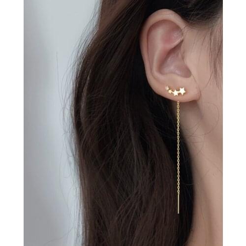 925 Sterling Silver Five-pointed Star Ear Line Chain Earrings Tassel Earring Ear Line oorbellen Birthday Gift