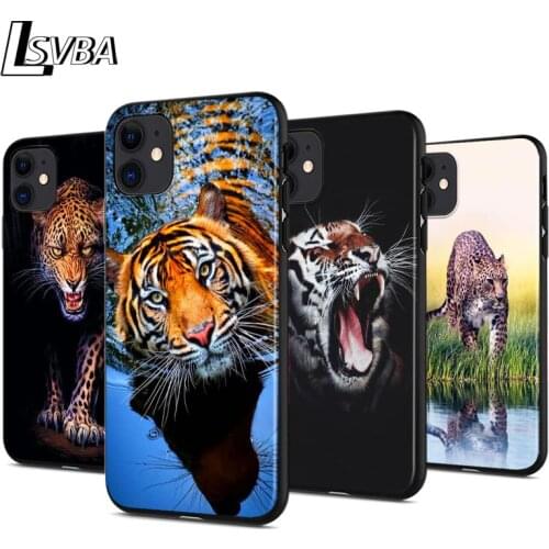 Tiger Leopard Animal Anti-fall Silicone Phone Case For iPhone 11 Pro XS Max X XR 6S 6 7 8 Plus 5S Soft Black Cover Capa