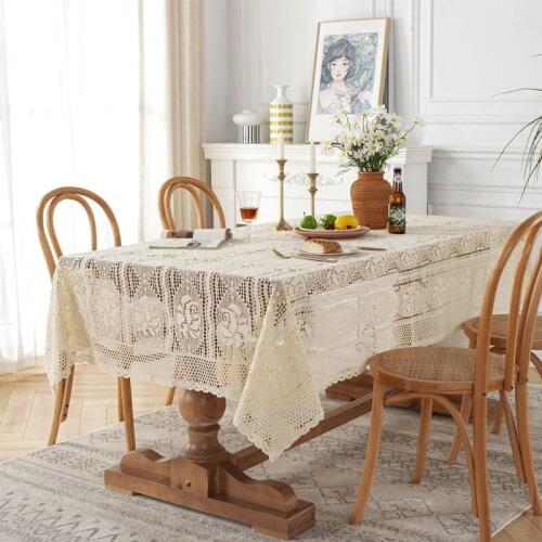New French Rose Flower Crochet Tablecloth Hollow Lace Tassel Table Cloth Home Decor Table Cover for Wedding Dining Table Runner