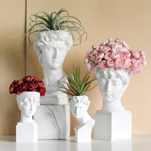 Modern Nordic Style Creative Portrait Vase Human Head Flower Vases Decorative Ornaments Resin David Home Flowers Art Decor