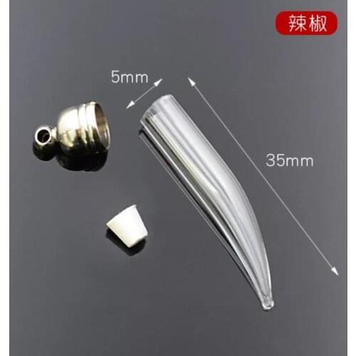 Chili 5mm glue cap glass Vial Pendant locket charm mini wishing glass bottle with Tassel cap name on rice art jewelry making jar