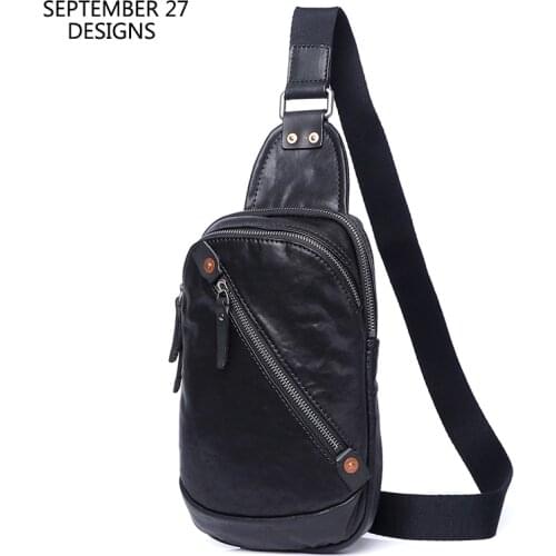 New Fashion Mens Messenger Crossbody Bag Genuine Leather Luxury Handmade Male Vintage Small Satchels Casual Cell Phone Pack