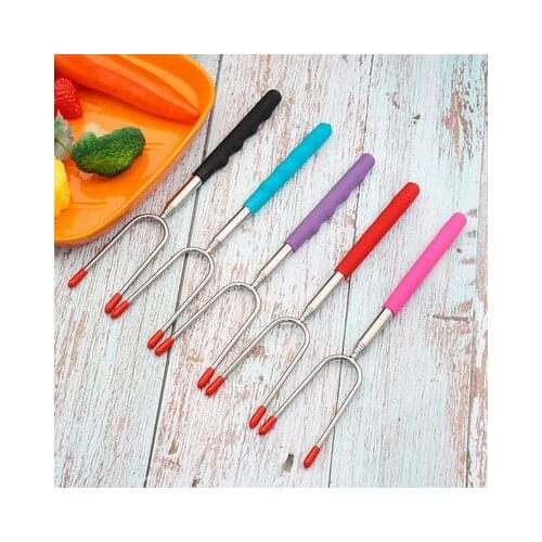 2021 New Stainless Steel Telescopic BBQ Fork Roasting Sticks Marshmallow Hot Dog Smore Skewers Bbq Kitchen Accessories