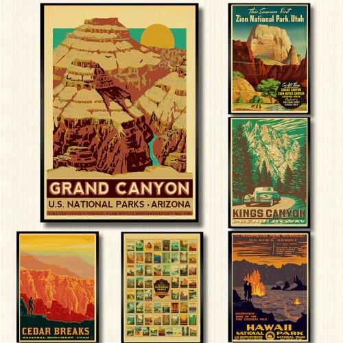 Vintage National Park Landscape Kraft Paper Retro Posters Painting Wall Poster Modern Art Poster For Kids Room/Bar Decor