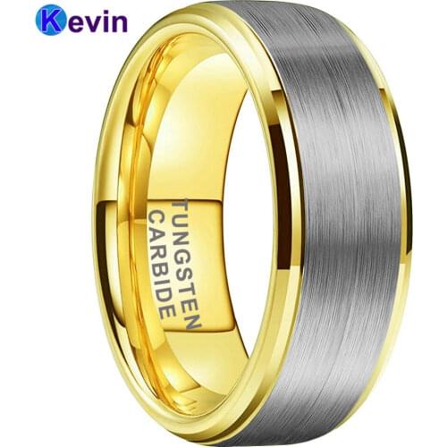 Yellow Gold Tungsten Wedding Band For Men Women Stepped Beveled Width 6MM 8MM Available