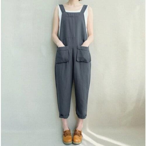 Spring And Summer New Fashion Sleeveless Loose 100% Cotton Jumpsuit Women Vintage Pants Ladies