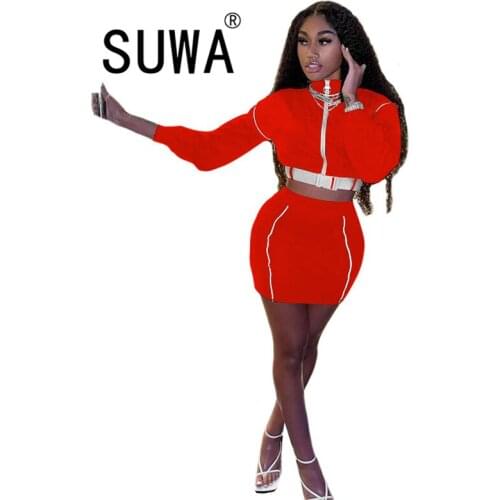 Classic Fashion White Striped Patchwork Sexy 2 Piece Sets Women Clothes Long Sleeve Coats Tops Sheath Mini Skirts Party Dress