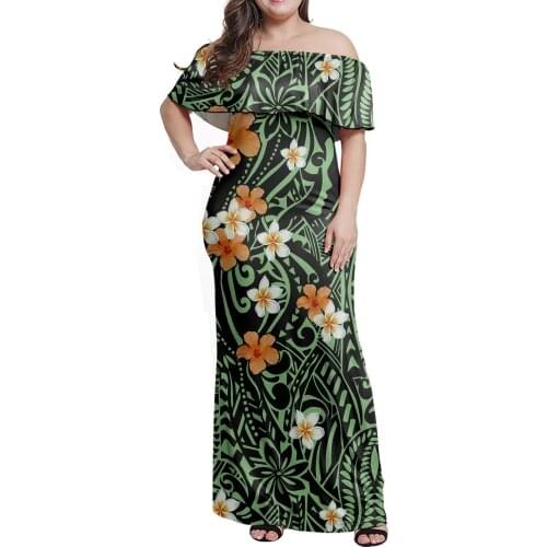 Hycool 7xl Polynesian Tribal Hibiscus Floral Print Women Plus Size Dresses Trendy Casual Sexy Off Shoulder Bodycon Maxi Dresses