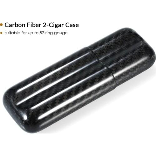 2-Cigar Case Lightweight Cigar Storage Tube Holder Black Carbon Fiber Travel Cigar Humidor for up to 57 Ring Gauge Cigars