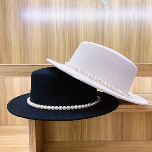 202011-shi8752 autumn spring pearl ribbon lady formal fedoras cap women leisure panama jazz hat