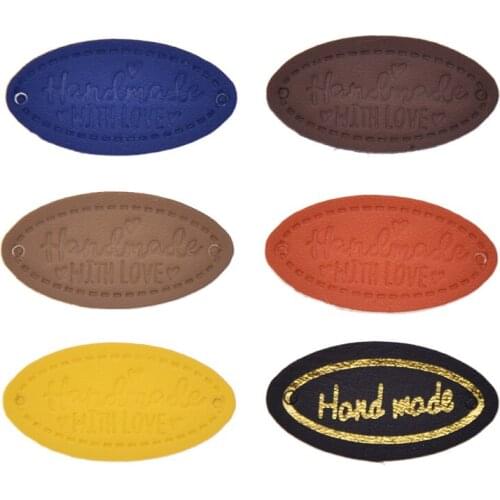 24PCS Hand Made Printed Leather Labels Tags For Garment Supplies DIY Craft Sewing Jeans Bags Hats Decoration Accessories