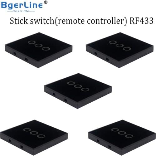 3 gang black 86 type RF433 433Mhz stick switch remote controller with clear tempered glass for MHZ433 wall touch switch