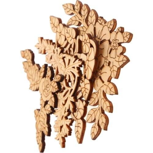 4Pcs Assorted Flower Shape Engraved Wooden Ornaments Hanging Embellishments
