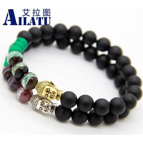 Ailatu Mens Beaded Buddha Strength Good Luck Bracelet Stone Beads Fashion Yoga Jewelry Gift