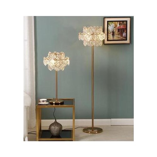 American light luxury crystal floor lamp living room Nordic retro copper floor lamp vertical study bedroom bedside lamp