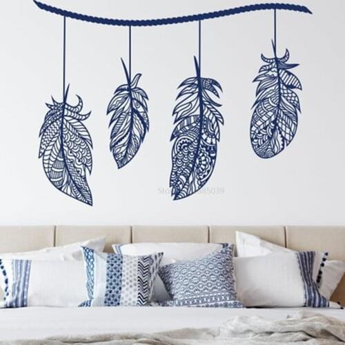 Big Size Beautiful Bohemian Feathers Decal Living Room Bedroom Home Tribal Decor Removable Vinyl Wall Sticker Mural BD611
