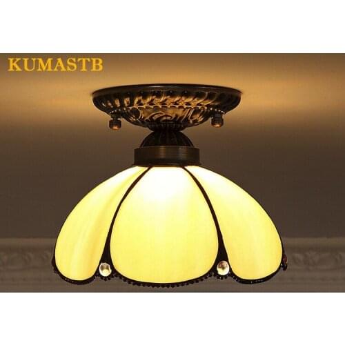 Stained Glass Vintage Ceiling Lights European Minimalist Entrance Balcony Aisle Ceiling Lamps Living Room Kitchen Light Fixture