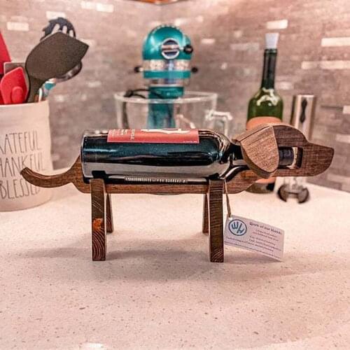 Wooden Wine Rack Cute Beagle/pig Wine Glass Holder Ornaments Wine Cabinet Decorations Bar Stand Bracket Display 2021 Creative