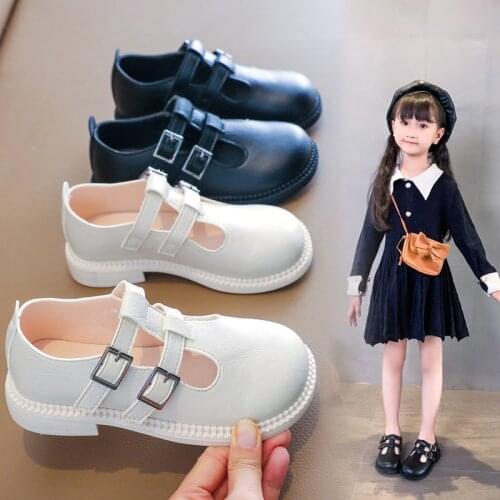 Princess Kids Leather Shoes For Girl School 2021 Autumn New Children Fashion Retro Shoes Black Beige 3 4 5 6 7 8 9 10 11 12 Year