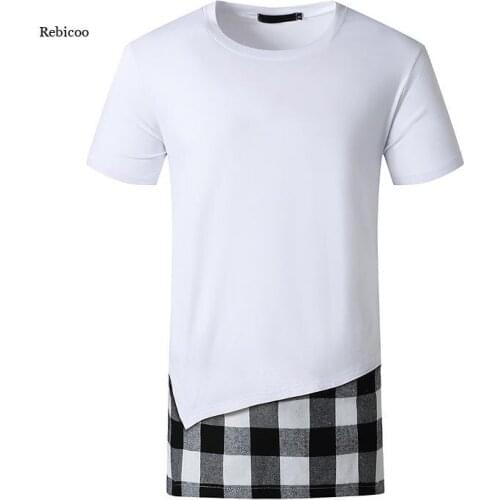 Mens Summer Plaid T-Shirt O Neck Short Sleeve Shirt Top Male Patchwork T-Shirt Casual Streetwear Hip Hop Clothing 2021 New