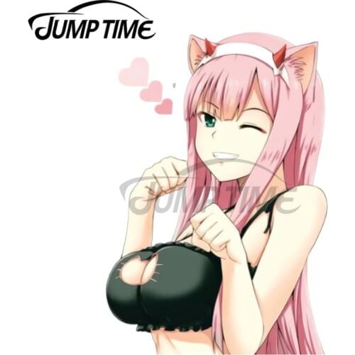 JumpTime 13 x 5.9cm Zero Two Anime Cat Women Vinyl Car Stickers Personality RV VAN Scratch-proof Window Trunk Vehicle Decal