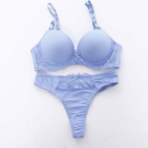 Women Bra Brief Set WomenS Underwear Set Lace Sexy Push-Up Bra And Panty Sets Bow Brassiere Lace Bra Adjustable Deep V Lingerie