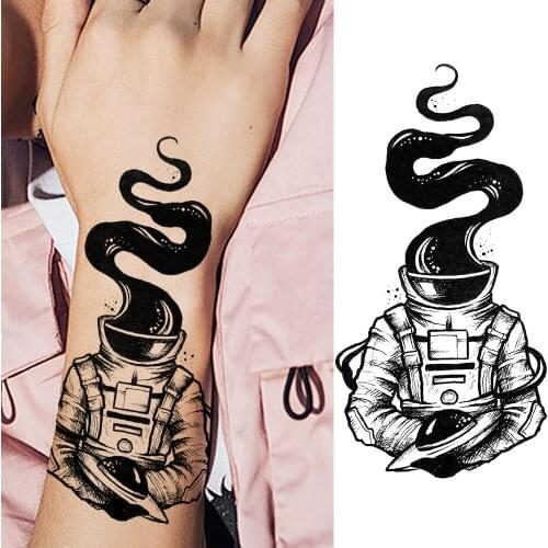 Creative Astronaut Temporary Tattoos Sticker Realistic Fake Black Galaxy Tatoo Womens Fashion Body Art Arm Hand Tatoo For Adult
