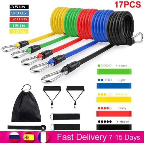 17Pcs/Set Latex Resistance Bands Gym Door Anchor Ankle Straps With Bag Kit Set Yoga Exercise Fitness Band Rubber Loop Tube Bands