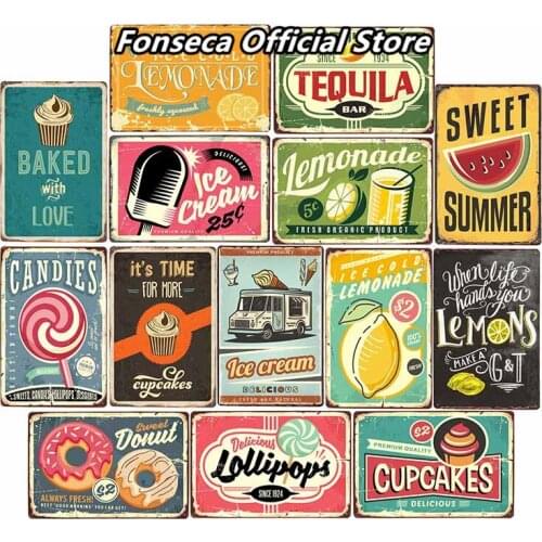 Lemonade Drink Candies Vintage Tin Signs Cafe Bar Pub Club Restaurant Retro Wall Decor Metal Poster Iron Painting Home Decor