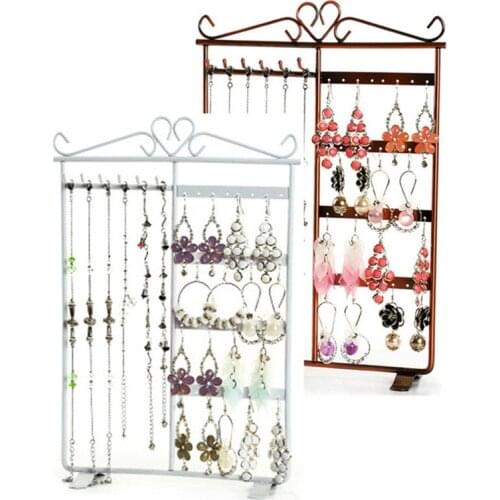 Metallic 6 Hook 32 Hole Necklace Display Rack Metallic Iron 4 Color Optional Stud Earrings Storage Rack Space Saving Room
