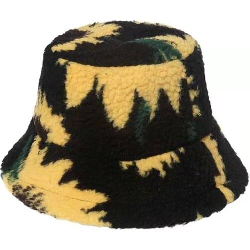 Fashion Faux Fur Winter Maple Leaf Print Bucket Hat For Women Girl Thickened Soft Warm Fishing Cap Outdoor Vacation Hat Cap Lady