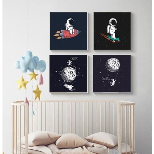 Cartoon Universe Moon Home Decor Wall Art Nordic Canvas Painting Print Poster Bedroom Living Room Minimalist Black W Picture
