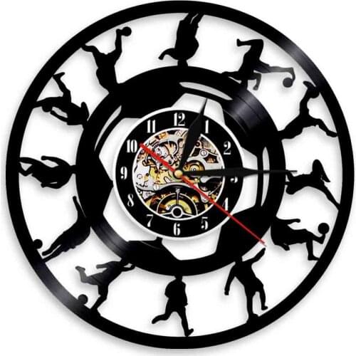 Circle of Football Players Silhouette Wall Clock Modern Design Soccer Vinyl 3D Wall Watches Sport Wall Art Decorative Clocks