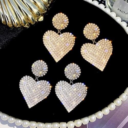 2021New Heart Earrings for Women Luxurious Geometric Full Rhinestone Earrings Korean Elegant Love earrings fashion trend jewelry
