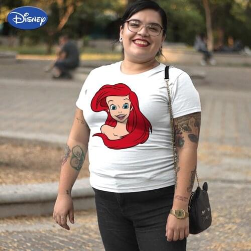 Disney Plus Size Girl Clothes The Little Mermaid Ariel New Summer Tshirt Women Princess Street Leisure Female T-Shirt Tops