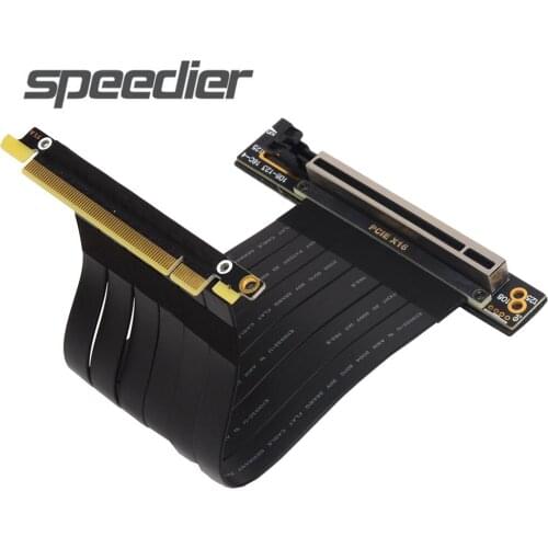PCIE 3.0 X16 Graphic Card Flat Extension Cable GEN3.0 16x Dual 90 Degree Socket Vertical Male/Female Right Angled Riser Adapter